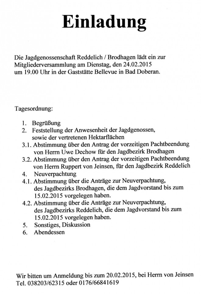 Einladung Jagdgenossenschaft